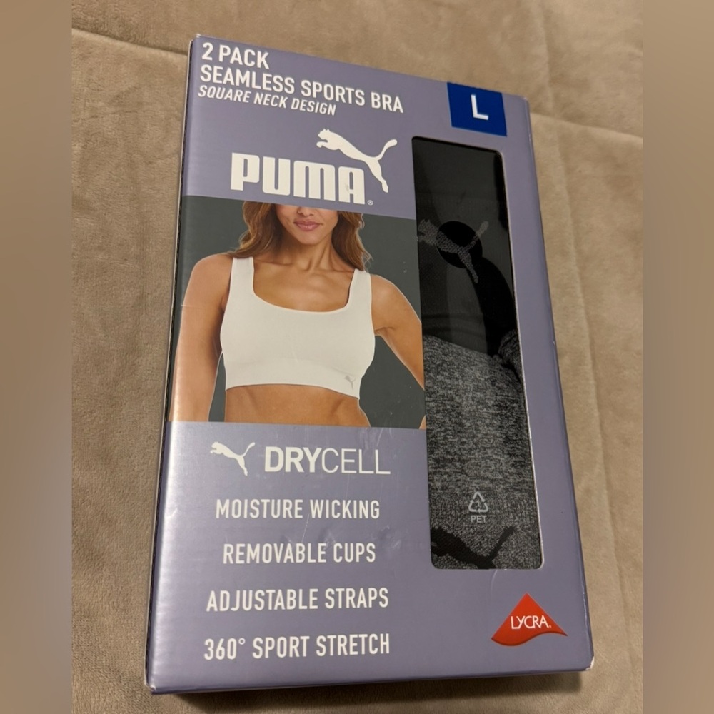 Puma Black & Gray Convertib Sports Bra 2-Pack Size:L (NWT).